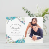 Dusty Blue und Türkise Wedding Save the Date (Stehend Vorderseite)