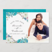 Dusty Blue und Türkise Wedding Save the Date (Vorne/Hinten)