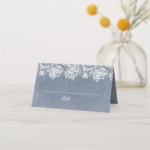 Dusty Blue und Vintag Lace Wedding Platzkarte