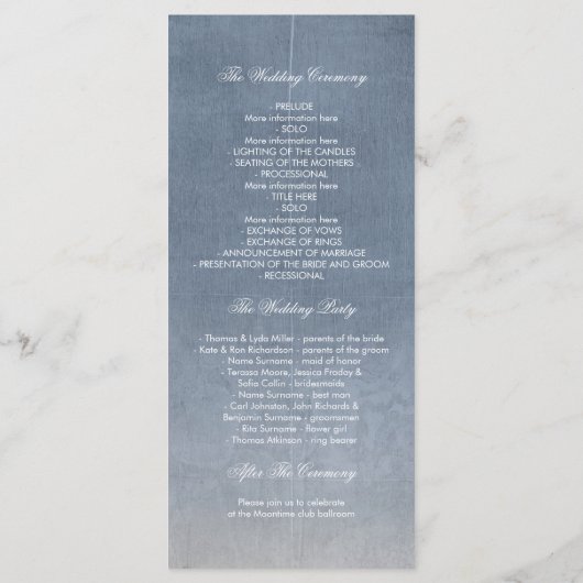 Dusty Blue und Vintage Hochzeitsprogramme Programm (Rückseite)