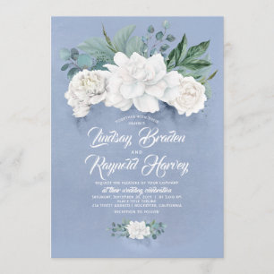 Dusty Blue und White Blume Elegante Peony Wedding Einladung