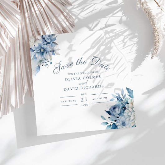 Dusty Blue und White Blume Hochzeit speichern das Save The Date