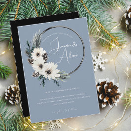 Dusty Blue und White Christmas Florals Wedding Einladung