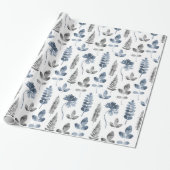 Dusty Blue und White Fern Leaf Geschenkpapier (Ungerollt)