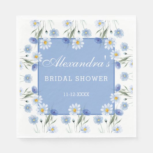 Dusty Blue und White Floral Boho Brautparty Serviette (Vorderseite)