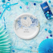 Dusty Blue und White Floral Elegant Pappteller (Party)