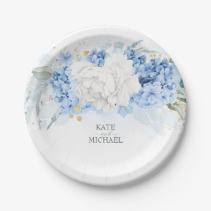 Dusty Blue und White Floral Elegant Pappteller