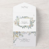 Dusty Blue und White Floral | Hochzeit All In One Einladung (Außenbereich)