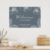 Dusty Blue und White Floral Line Art Poster (Küche)