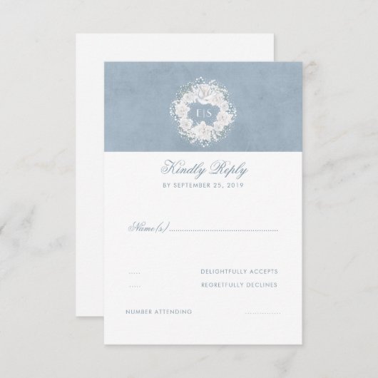 Dusty Blue und White Floral Wedding RSVP (Vorne/Hinten)