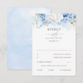 Dusty Blue und White Floral Wedding RSVP Karte (Vorne/Hinten)