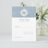 Dusty Blue und White Floral Wedding RSVP Karte (Stehend Vorderseite)