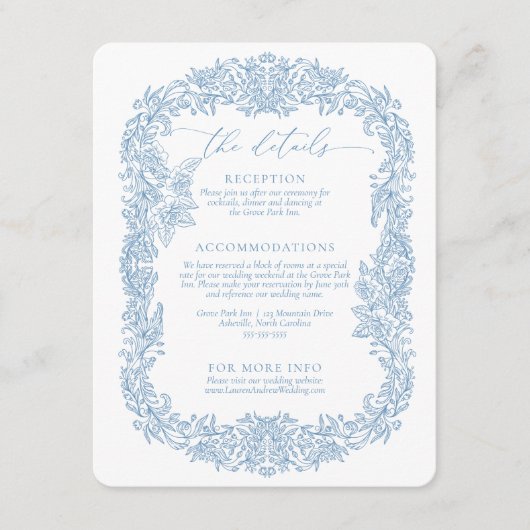 Dusty Blue und White Modern Rounded Corner Wedding Begleitkarte (Vorderseite)