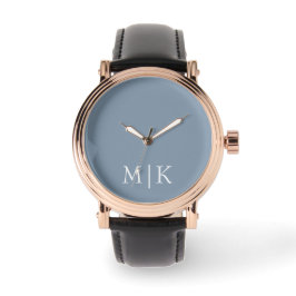 Dusty Blue und White | Modernes Monogramm Armbanduhr