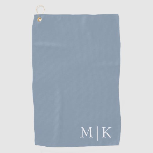 Dusty Blue und White | Modernes Monogramm Golfhandtuch (Vorderseite)