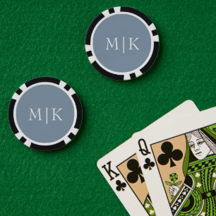 Dusty Blue und White Modernes Monogramm Pokerchips