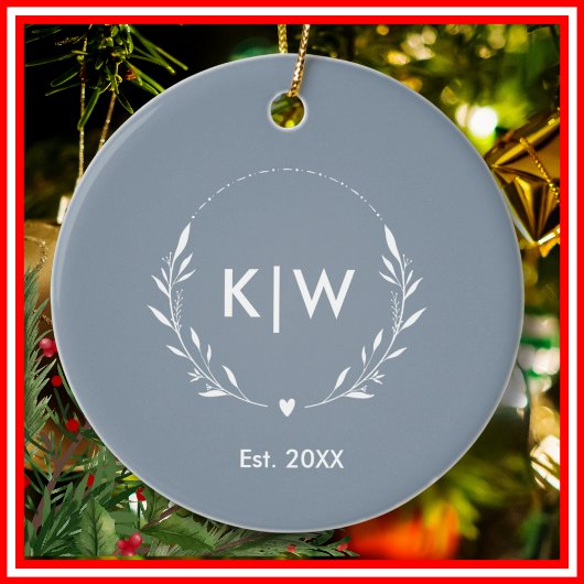 Dusty Blue und White | Monogram für moderne Initia Keramik Ornament