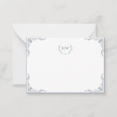 Dusty Blue und White | Monogram für moderne Initia Mitteilungskarte (Vorderseite)