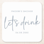 Dusty Blue und White Script Brautparty Untersetzer (Vorderseite)