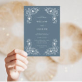 Dusty Blue und White Vintage Hochzeit Einladung