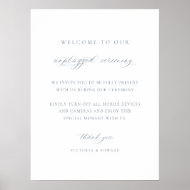 Dusty Blue Unplugged Zeremony Wedding Sign Poster