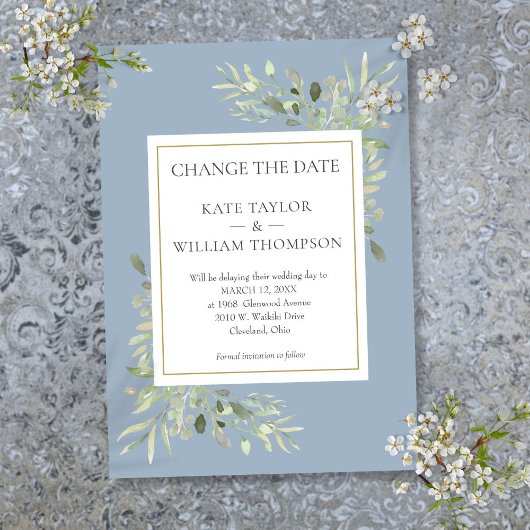 Dusty Blue verändert das Datum Wasserfarbengrün Save The Date