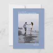 Dusty Blue Vertical Foto Minimalistisch Wedding Save The Date (Vorderseite)