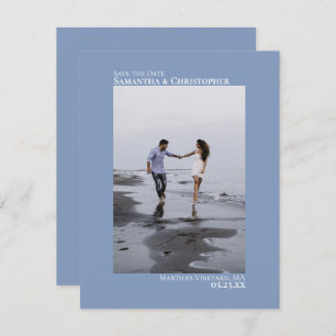 Dusty Blue Vertical Foto Minimalistisch Wedding Save The Date
