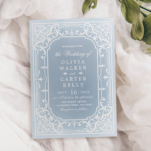 Dusty blue verziert romantische Vintage Hochzeit Einladung