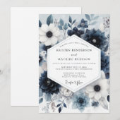 Dusty Blue Vesperal Bloom Wedding Einladung (Vorne/Hinten)