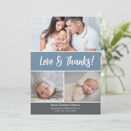 Dusty Blue Vielen Dank, Baby Foto Ankündigung (Stehend Vorderseite)
