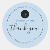 Dusty Blue Vielen Dank Handmade mit Liebe Runder Aufkleber (Vorderseite)