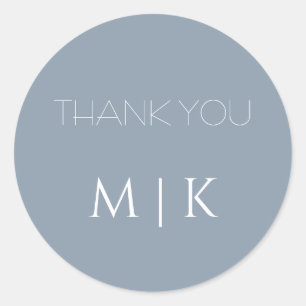 Dusty Blue Vielen Dank Monogramme Elegant Wedding Runder Aufkleber