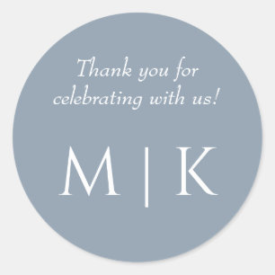 Dusty Blue Vielen Dank Monogramme Minimale Hochzei Runder Aufkleber