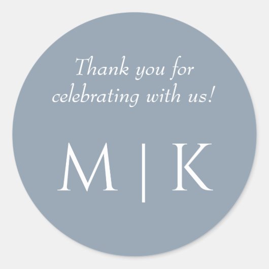 Dusty Blue Vielen Dank Monogramme Minimale Hochzei Runder Aufkleber (Vorderseite)