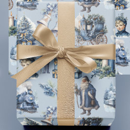 Dusty Blue Viktorianisch Christmas Wrapping Paper Geschenkpapier