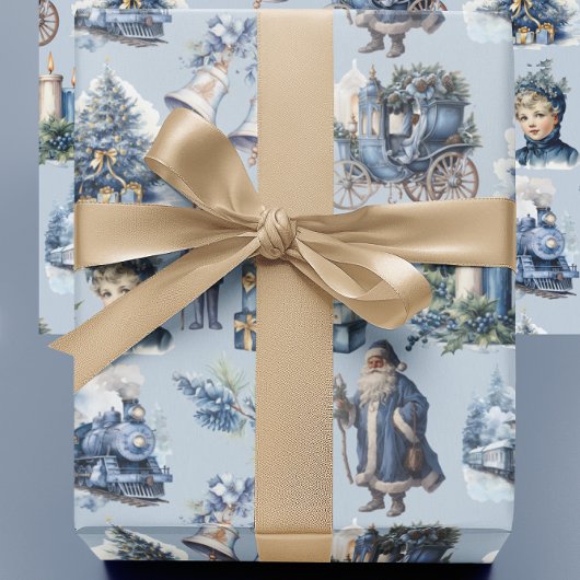 Dusty Blue Viktorianisch Christmas Wrapping Paper Geschenkpapier
