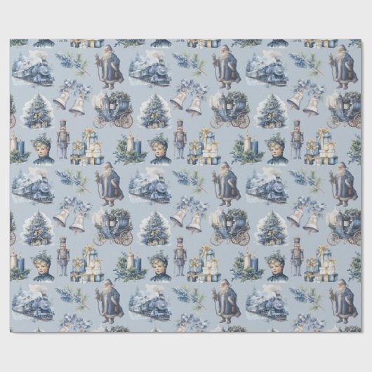 Dusty Blue Viktorianisch Christmas Wrapping Paper Geschenkpapier (Flach)