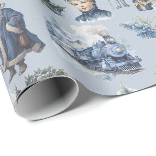Dusty Blue Viktorianisch Christmas Wrapping Paper Geschenkpapier (Rolleneckpunkt)