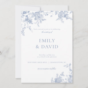 Dusty Blue Viktorianisch Floral Wedding Einladung