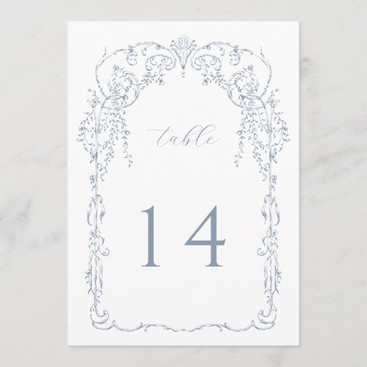 Dusty Blue Viktorianisch Frame Tischnummer (Rückseite)
