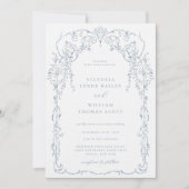 Dusty Blue Viktorianisch Frame Wedding Einladung (Vorderseite)