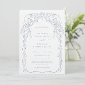 Dusty Blue Viktorianisch Frame Wedding Einladung (Stehend Vorderseite)