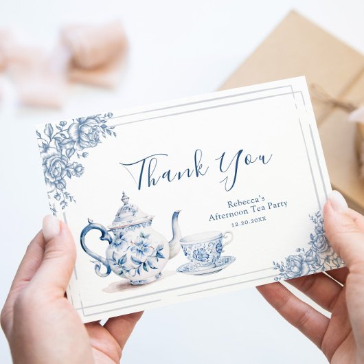 Dusty Blue Viktorianisch Garden Brautparty Tea Dankeskarte