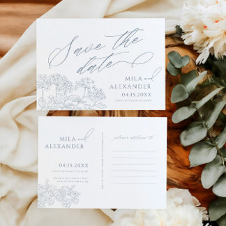 Dusty Blue Viktorianisch Vintag Moderne Hochzeit Save The Date