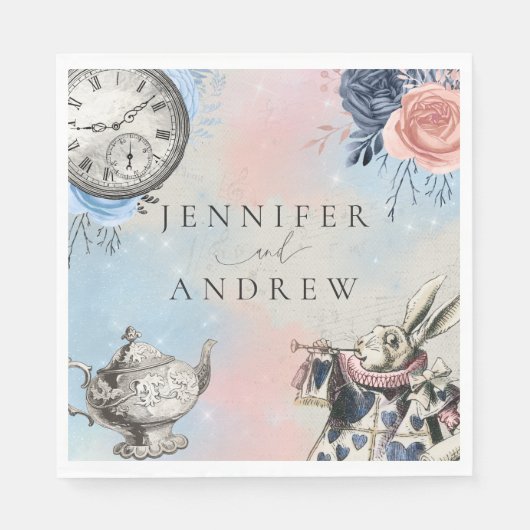 Dusty Blue Vintag Alice im Wunderland Serviette (Vorderseite)