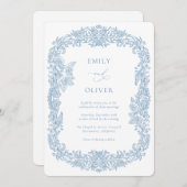Dusty Blue Vintag Baroque Floral Wedding Einladung (Vorne/Hinten)