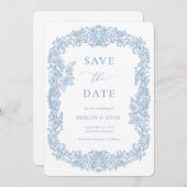 Dusty Blue Vintag Baroque Save the Date Einladung (Vorne/Hinten)