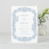 Dusty Blue Vintag Baroque Save the Date Einladung (Stehend Vorderseite)