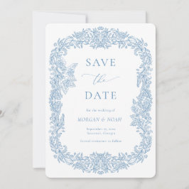 Dusty Blue Vintag Baroque Save the Date Einladung